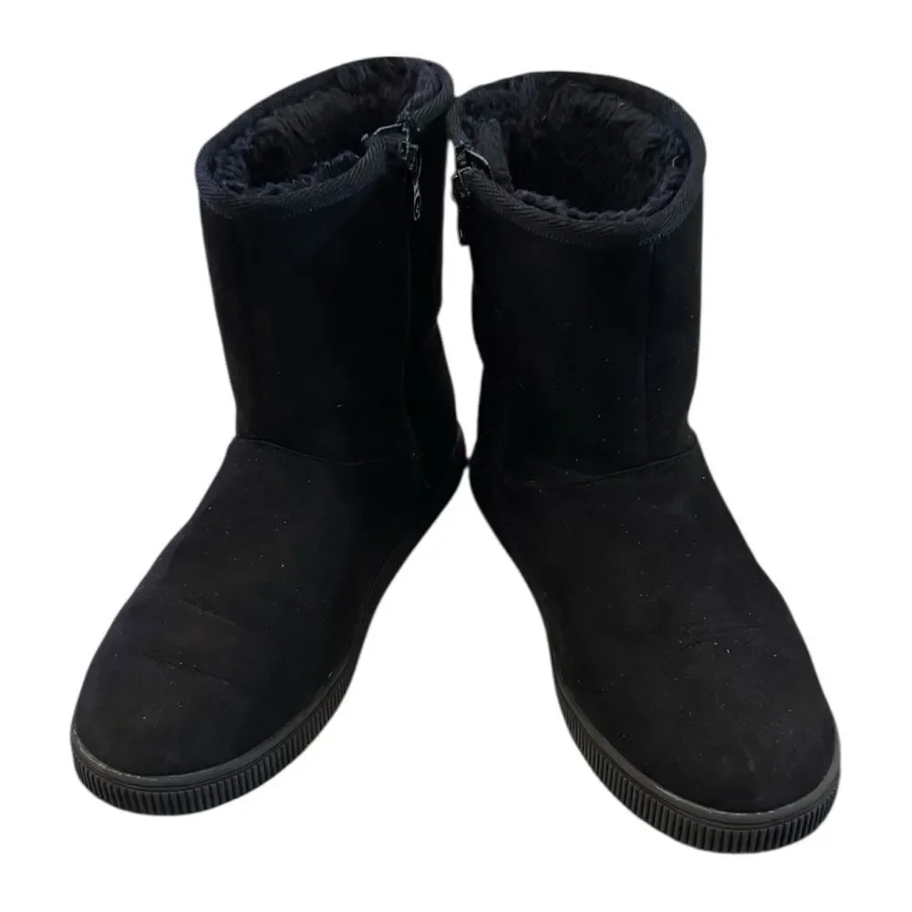 Cat & Jack Big Kids Black Zipper Furry Lined Winter Boots 3